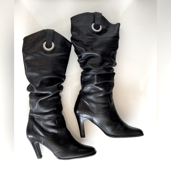 Matisse Shoes - Matisse Black Leather Tasha Scrunchie Knee High Heeled Boots Size 8 1/2